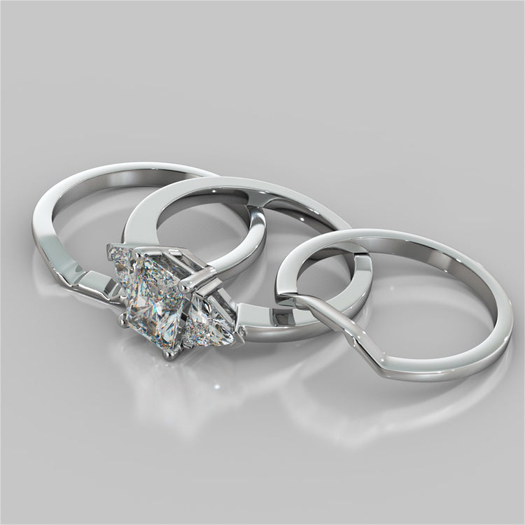 Radiant Cut Three-Stone Wedding Set With Trillion Accents