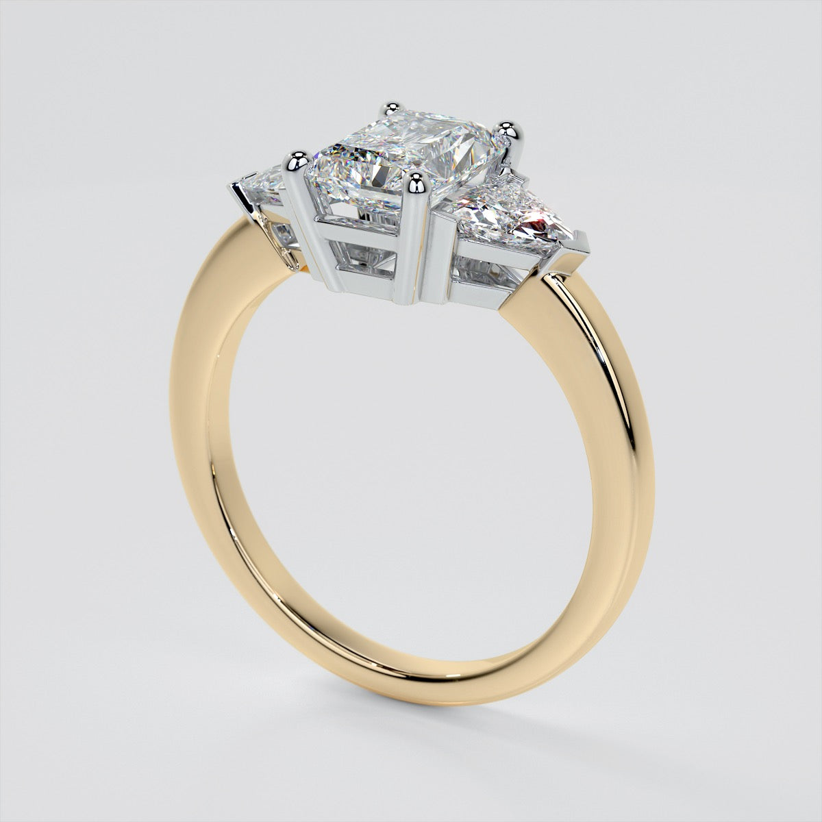 Radiant Cut Three-Stone Wedding Set With Trillion Accents