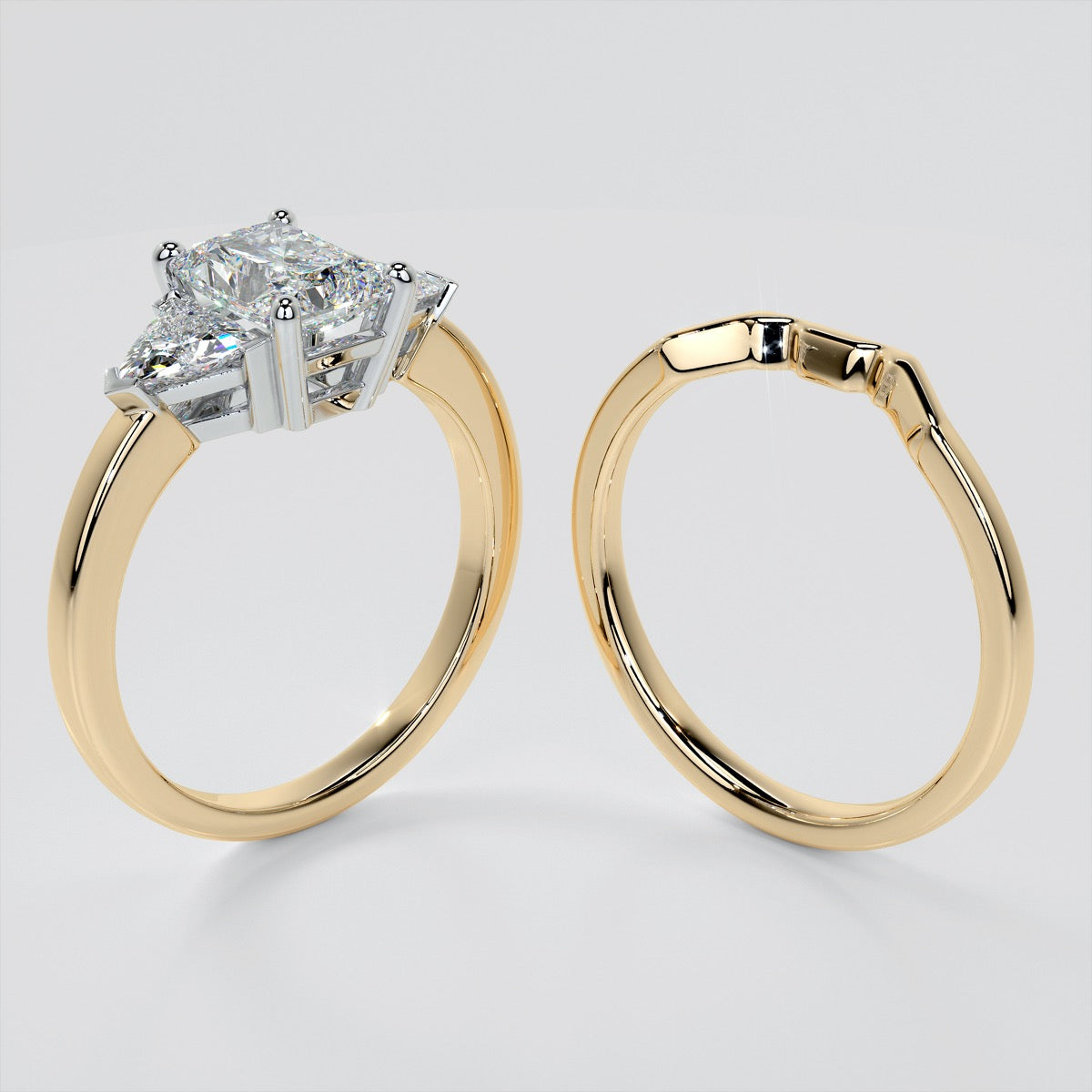 Radiant Cut Three-Stone Wedding Set With 2 Matching Bands