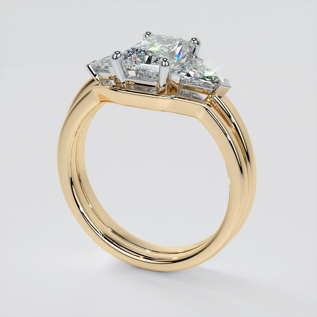Radiant Cut Three-Stone Wedding Set With Trillion Accents