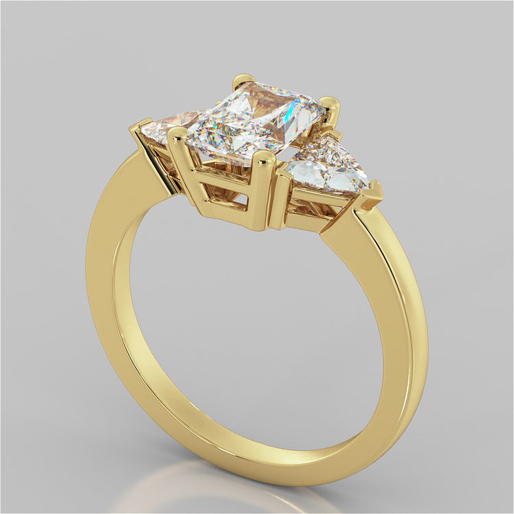 Lab Grown Diamond Radiant Cut Three-Stone Engagement Ring With Trillion Accents