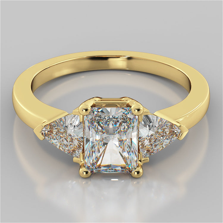 Lab Grown Diamond Radiant Cut Three-Stone Engagement Ring With Trillion Accents