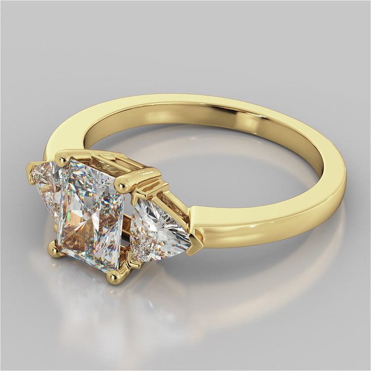 Lab Grown Diamond Radiant Cut Three-Stone Engagement Ring With Trillion Accents