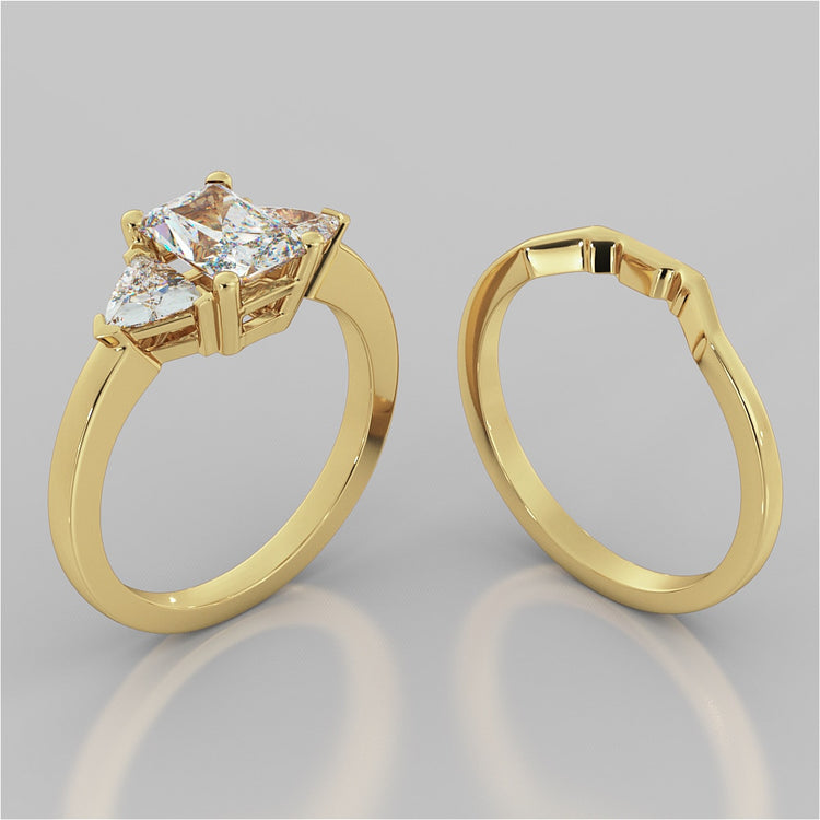 Radiant Cut Three-Stone Wedding Set With 2 Matching Bands