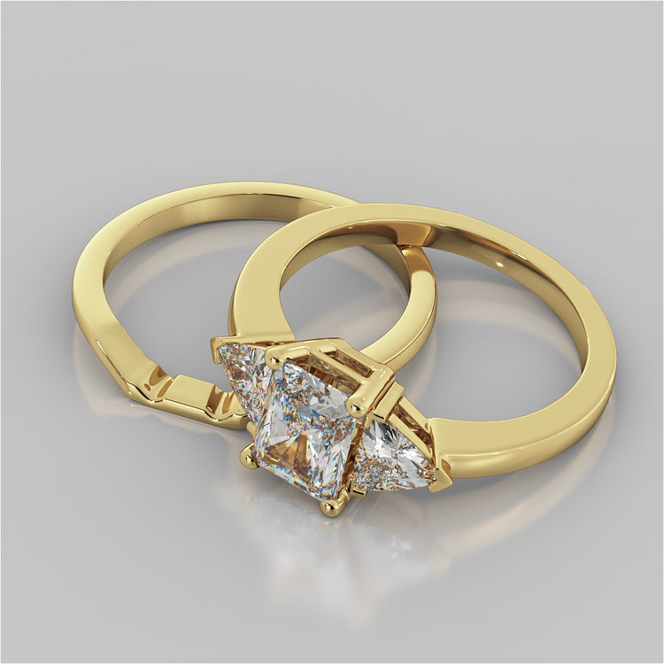 Lab Grown Diamond Radiant Cut Three-Stone Engagement Ring With Trillion Accents