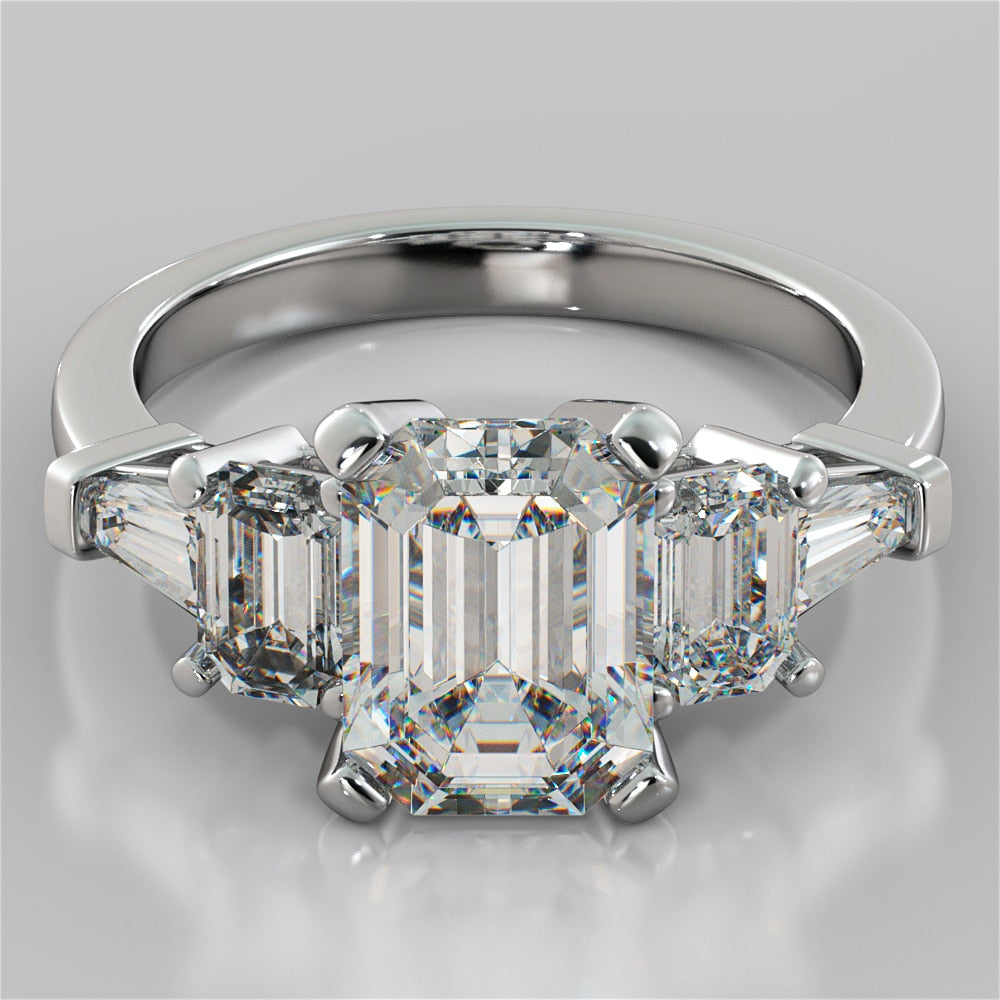 2.81Ct Emerald Cut Five-Stone Engagement Ring in 14K White Gold
