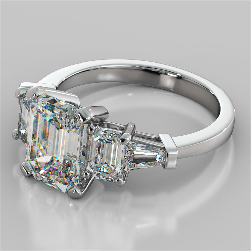 1.5Ct Emerald Cut Lab Grown Diamond Five-Stone Engagement Ring