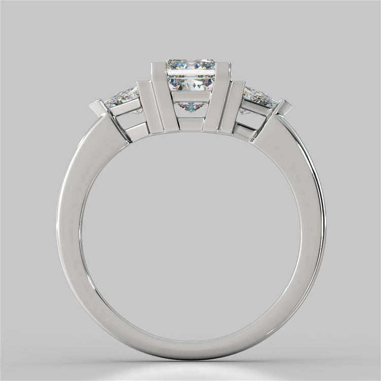 Princess Cut Three-Stone Wedding Set With Trillion Accents