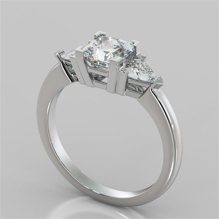 Princess Cut Three-Stone Wedding Set With Trillion Accents