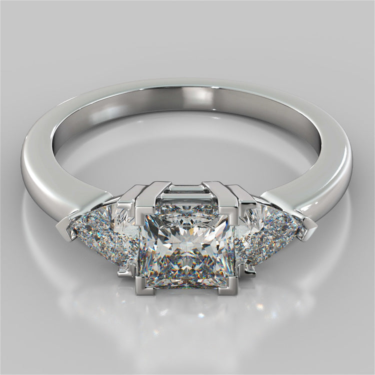 Princess Cut Three-Stone Wedding Set With Trillion Accents