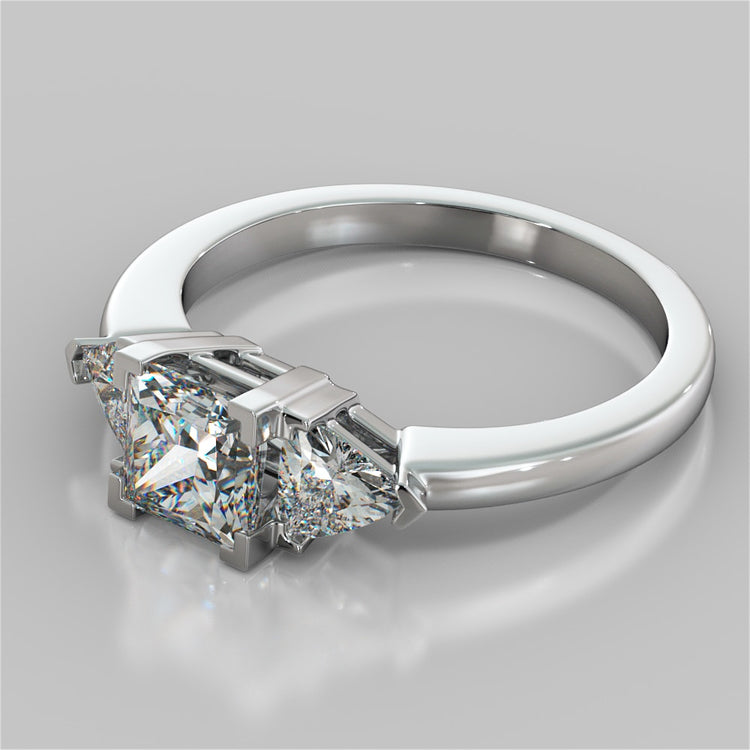 Princess Cut Three-Stone Wedding Set With Trillion Accents