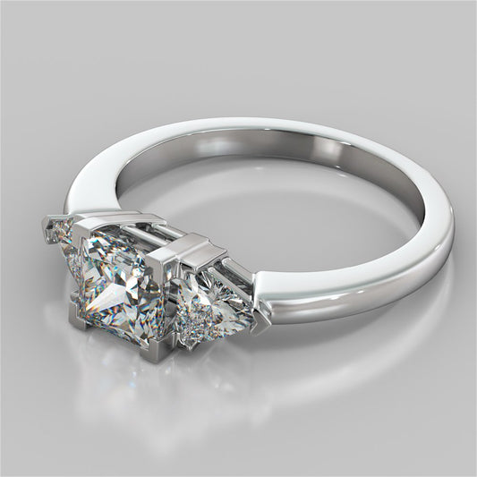 Princess Cut Three-Stone Engagement Ring With Trillion Accents