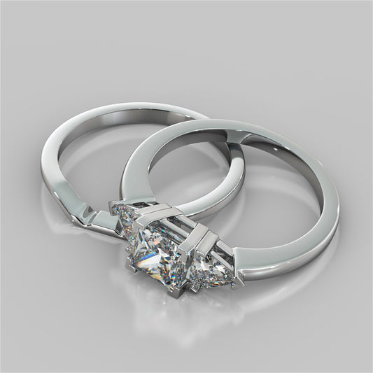 Princess Cut Three-Stone Wedding Set With Trillion Accents