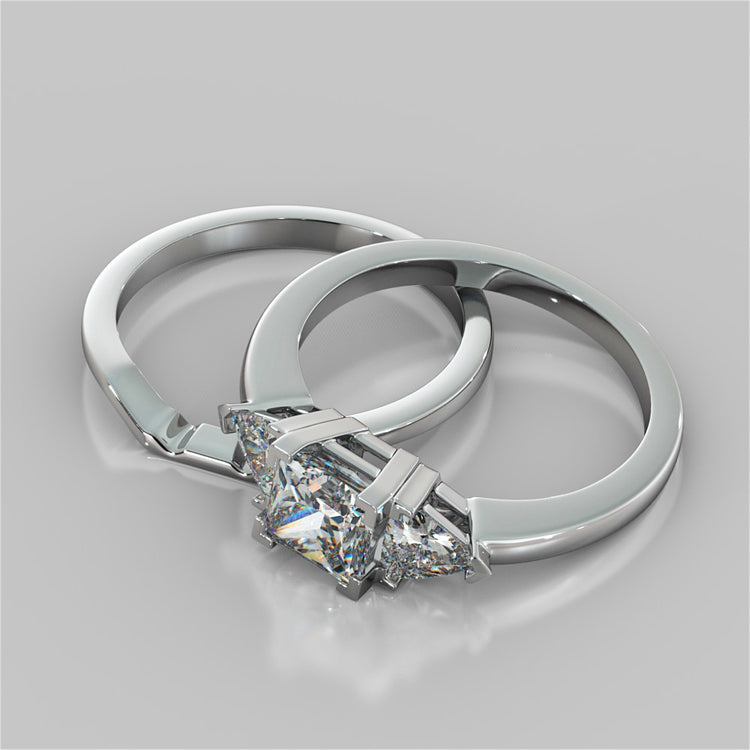 Princess Cut Three-Stone Wedding Set With 2 Matching Bands