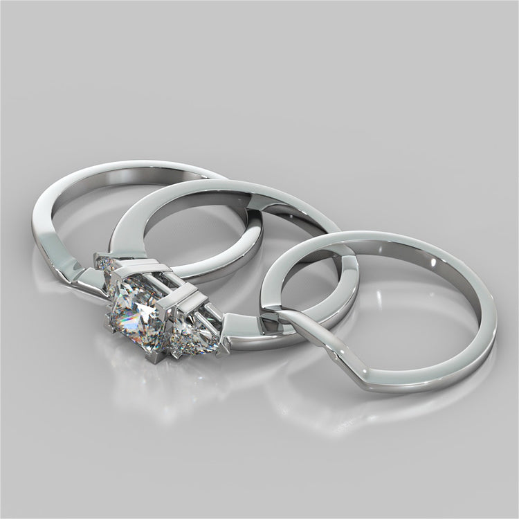 Princess Cut Three-Stone Wedding Set With Trillion Accents