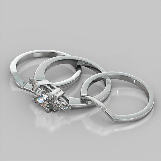 Princess Cut Three-Stone Wedding Set With 2 Matching Bands