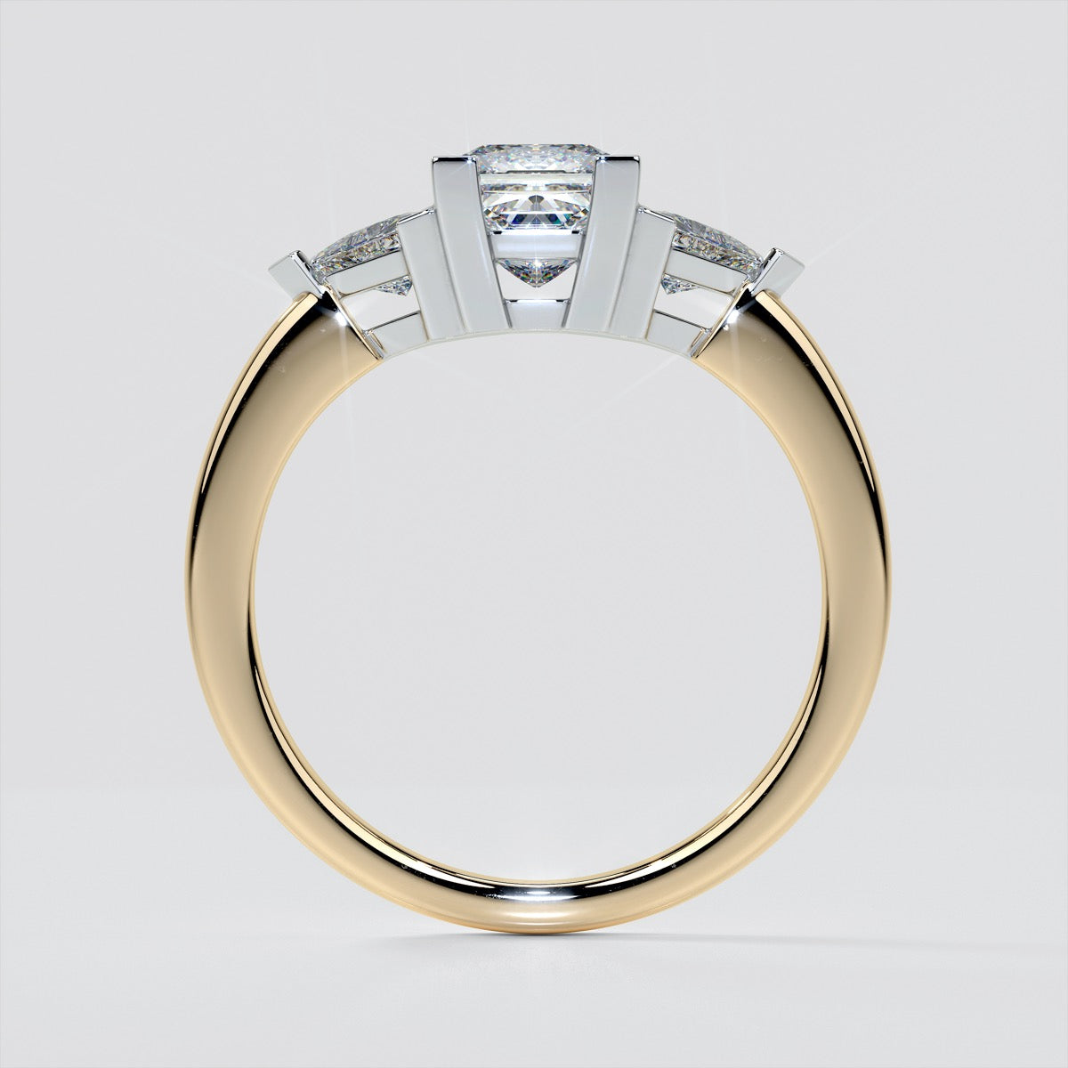 Princess Cut Three-Stone Wedding Set With Trillion Accents