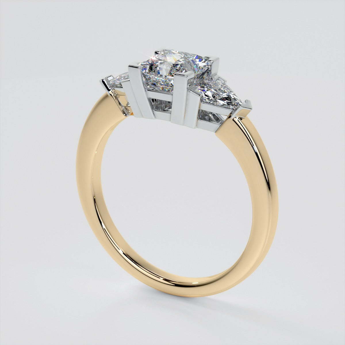 Lab Grown Diamond Princess Cut Three-Stone Engagement Ring With Trillion Accents