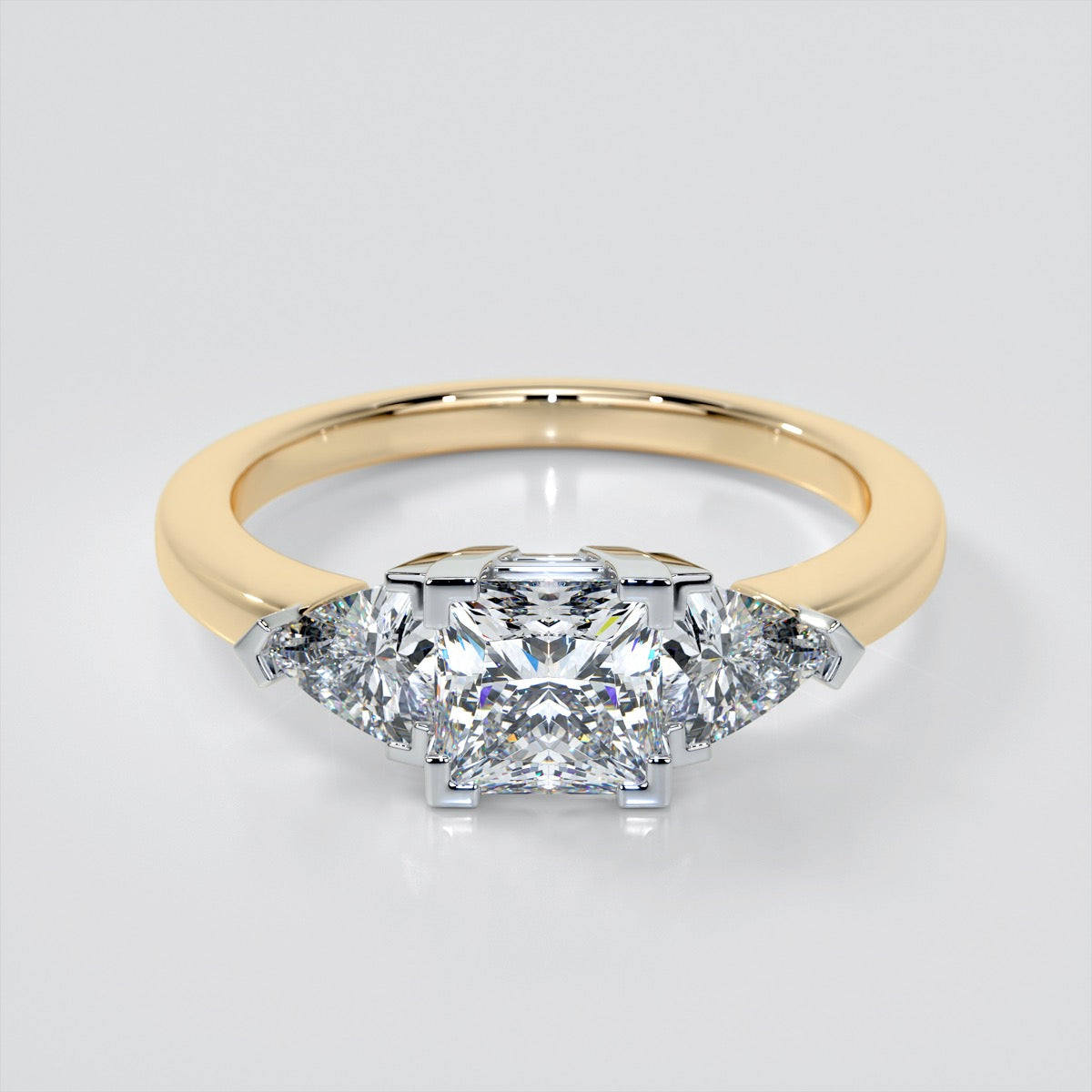 Princess Cut Three-Stone Wedding Set With Trillion Accents