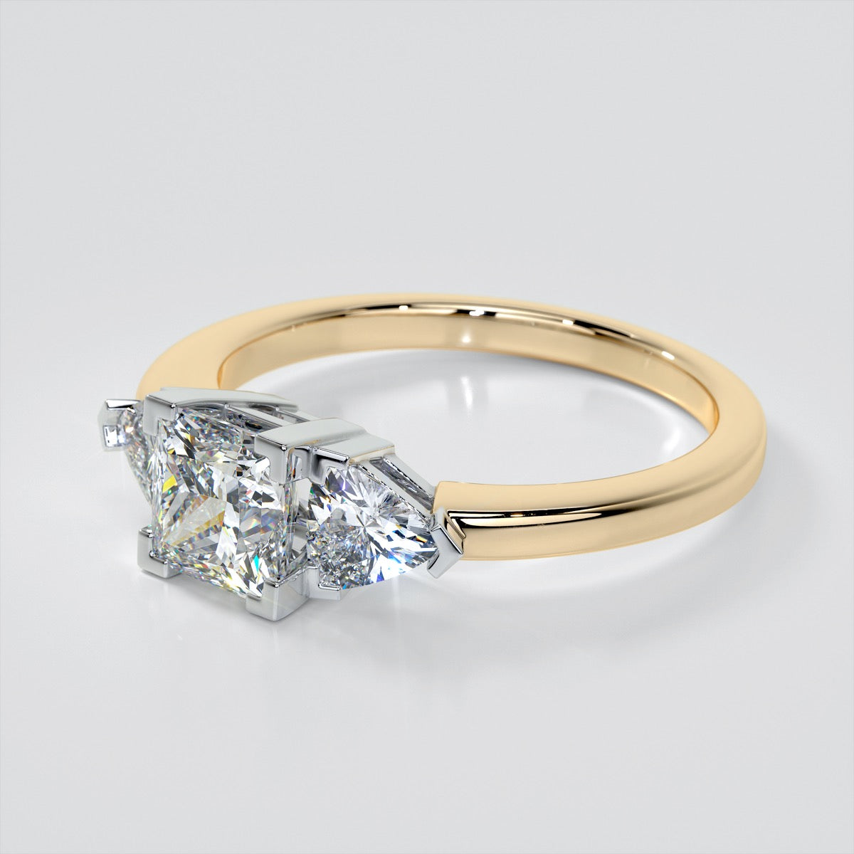 Lab Grown Diamond Princess Cut Three-Stone Engagement Ring With Trillion Accents