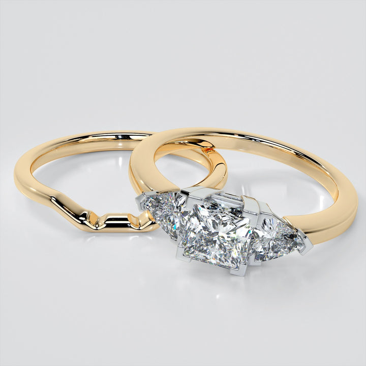 Princess Cut Three-Stone Wedding Set With 2 Matching Bands