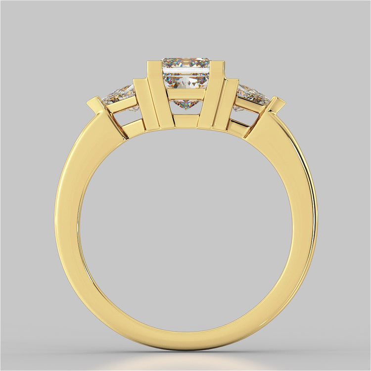 Princess Cut Three-Stone Wedding Set With Trillion Accents