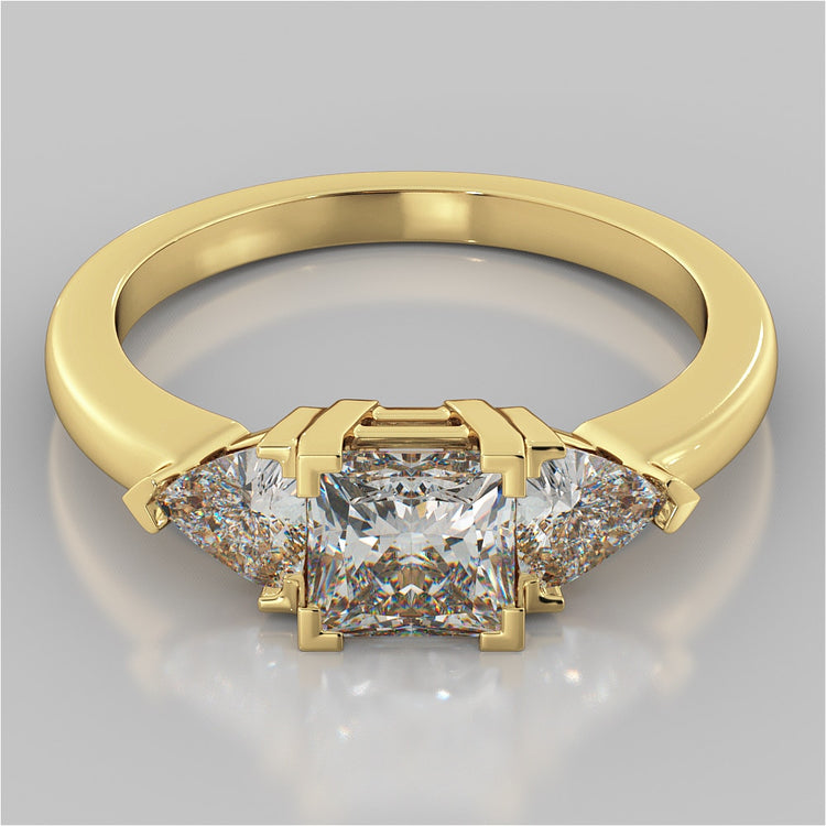 Princess Cut Three-Stone Wedding Set With Trillion Accents