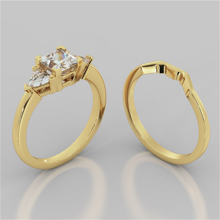 Princess Cut Three-Stone Wedding Set With Trillion Accents