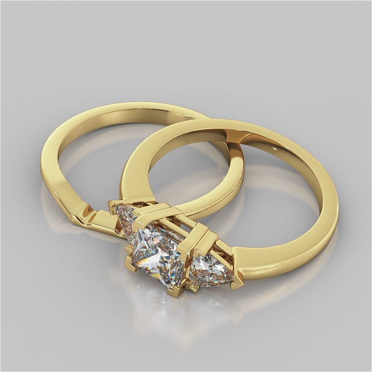 Princess Cut Three-Stone Wedding Set With Trillion Accents