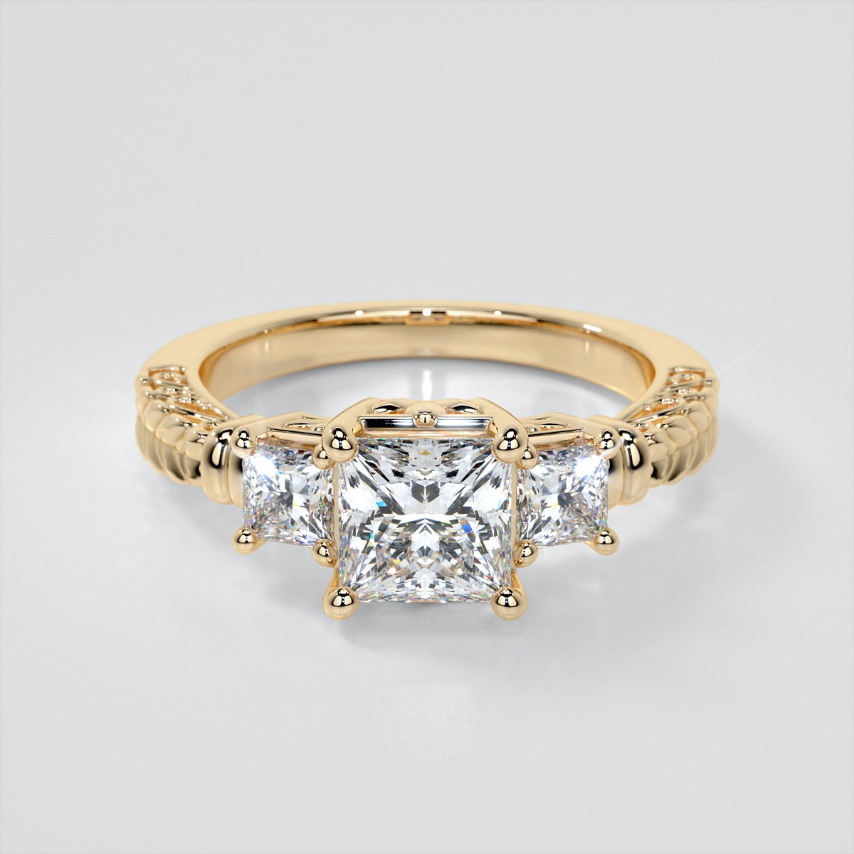 Princess Cut Three-Stone Filigree Engagement Ring
