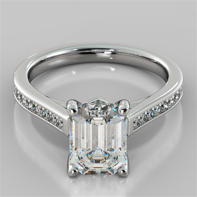 Emerald Cut Cathedral Style Wedding Set With Princess Cut Accents