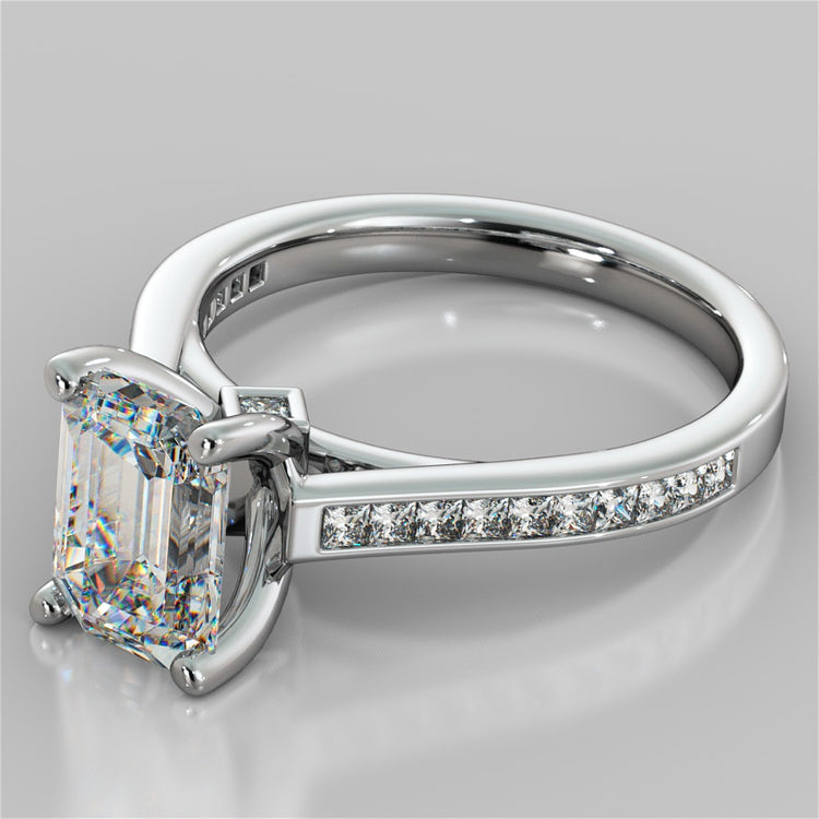 Emerald Cut Cathedral Style Wedding Set With Princess Cut Accents