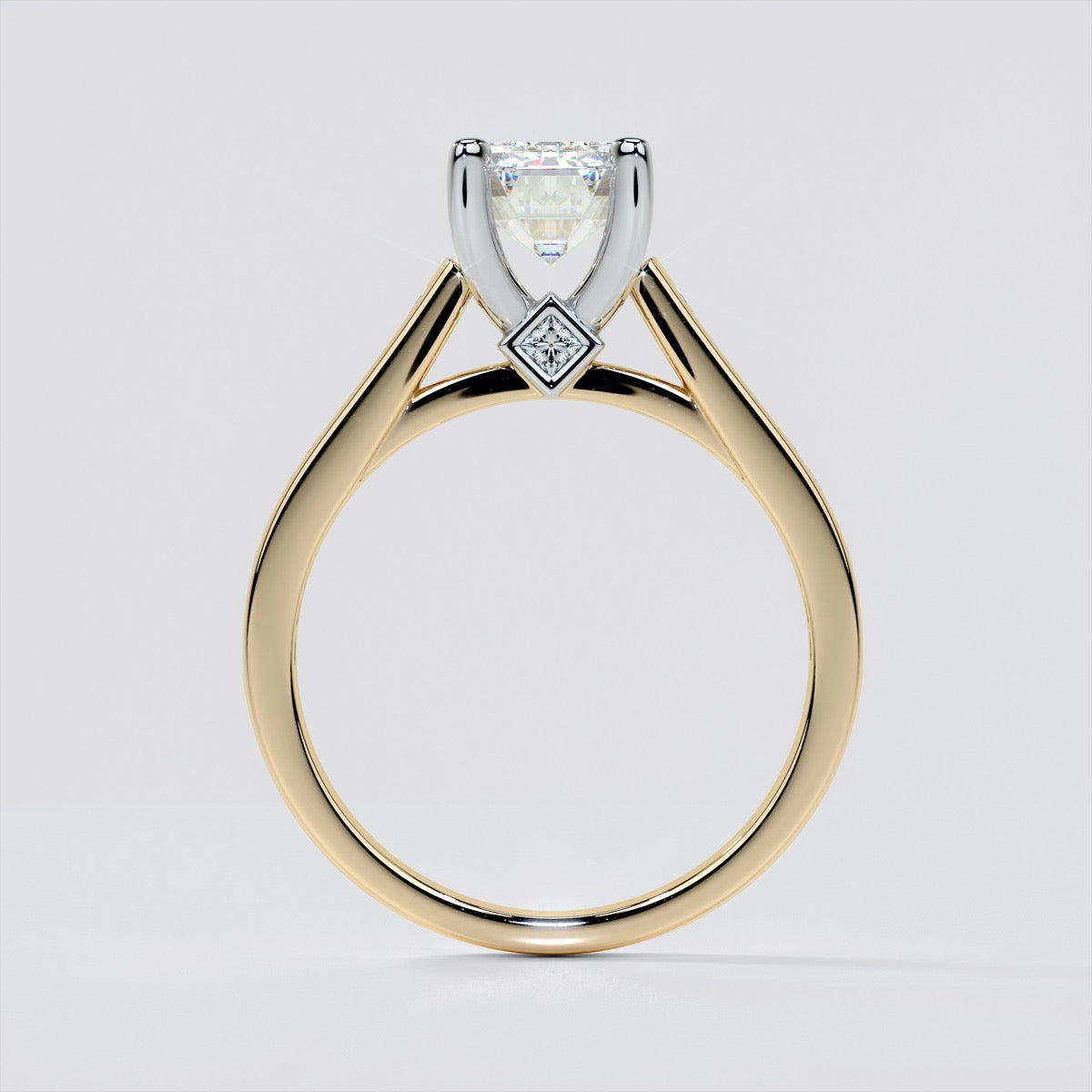 Lab Grown Diamond Emerald Cut Cathedral Style Engagement Ring With Princess Cut Accents