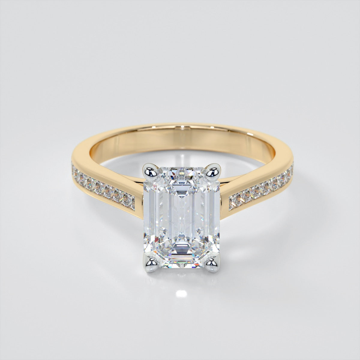 Emerald Cut Accented Cathedral Style Wedding Set With 2 Matching Bands