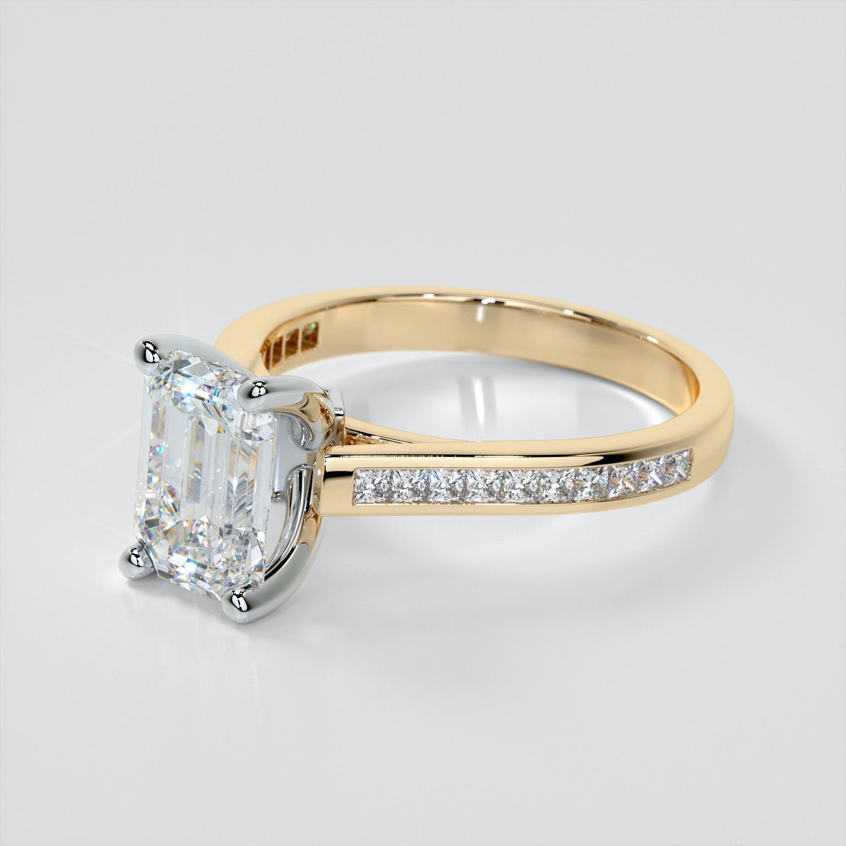 Emerald Cut Cathedral Style Wedding Set With Princess Cut Accents