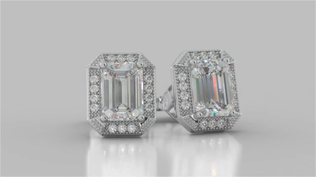 2.14CT Emerald Cut Halo Earrings