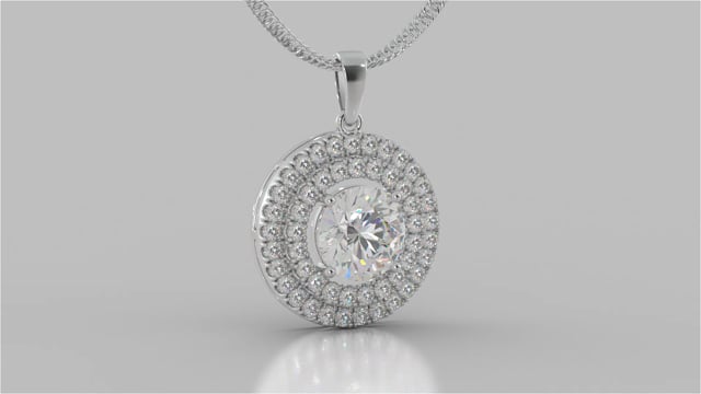 Round Cut Double Pave Style Halo Pendant