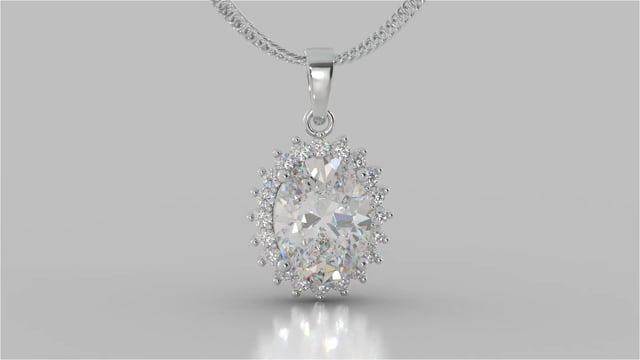 3.3CT Oval Cut Halo Pendant - 16" Chain Included