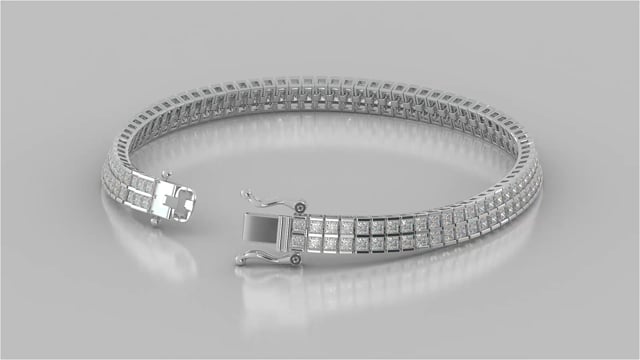 Princess Cut Double Tier Tennis Bracelet Set In 925 Sterling Silver