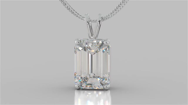 Lab grown Diamond Emerald Cut Solitaire Pendant With Diamond Cut Cable Chain