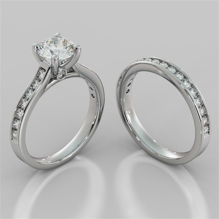 Round Cut Wedding Set With Channel Accents