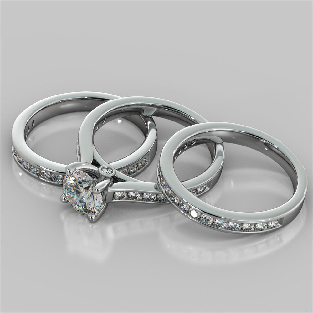 Round Cut Wedding Set With Channel Accents