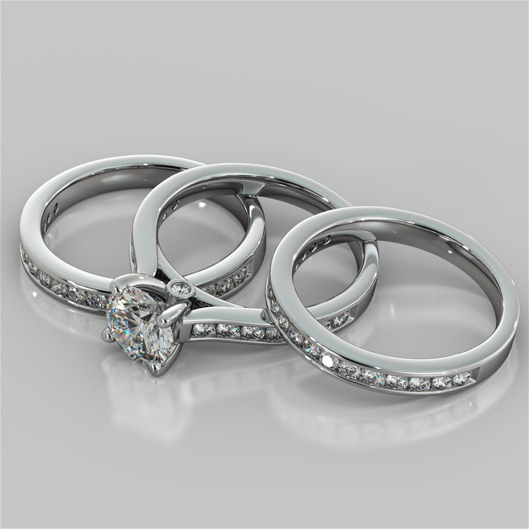 Round Cut Wedding Set With Channel Accents