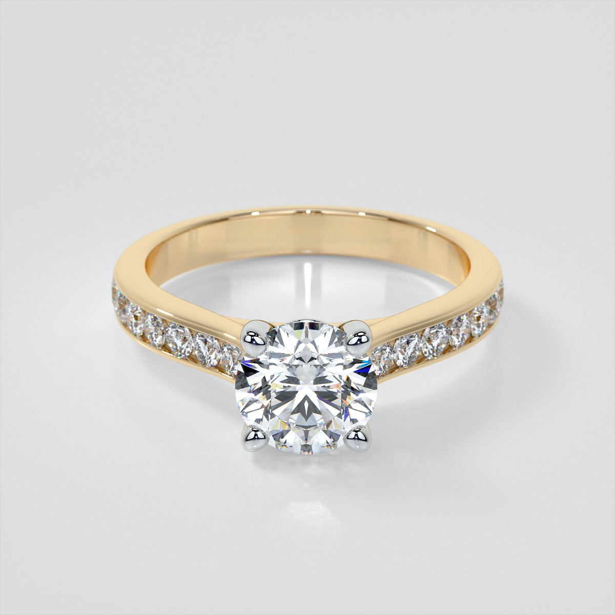 Round Cut Cathedral Wedding Set With 2 Matching Bands
