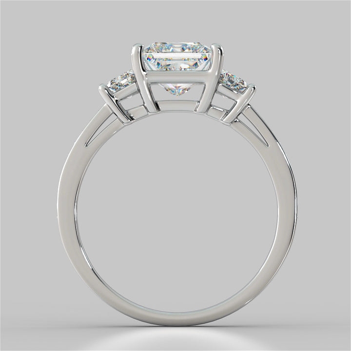 Princess Cut Three Stone Wedding Set With Trapezoids