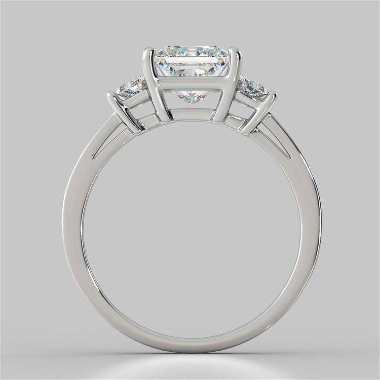 Princess Cut Three Stone Wedding Set With Trapezoids