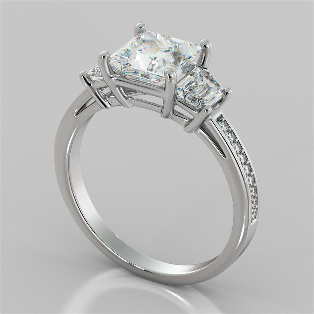 Princess Cut and Trapezoids Accents Wedding Set With 2 Matching Bands