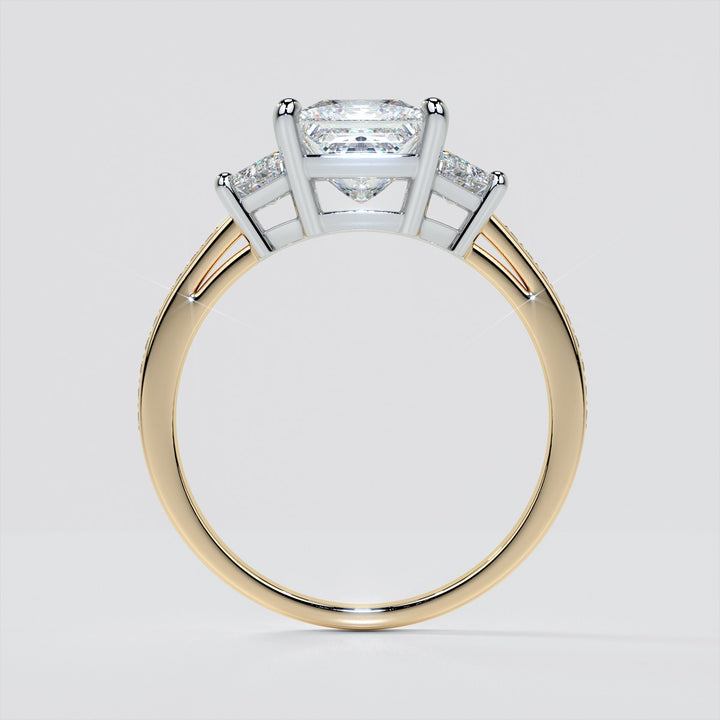 Princess Cut Three Stone Wedding Set With Trapezoids
