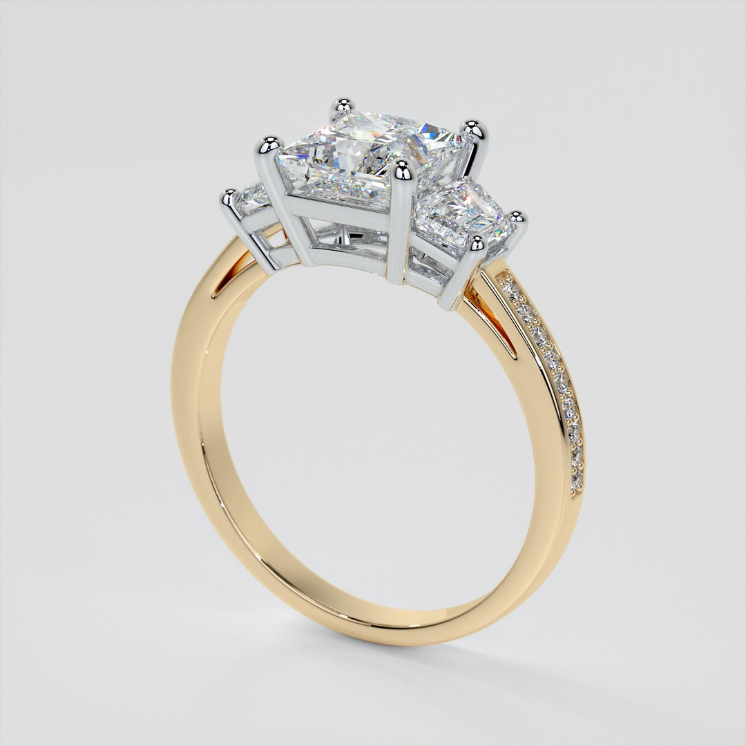Princess Cut Three Stone Wedding Set With Trapezoids