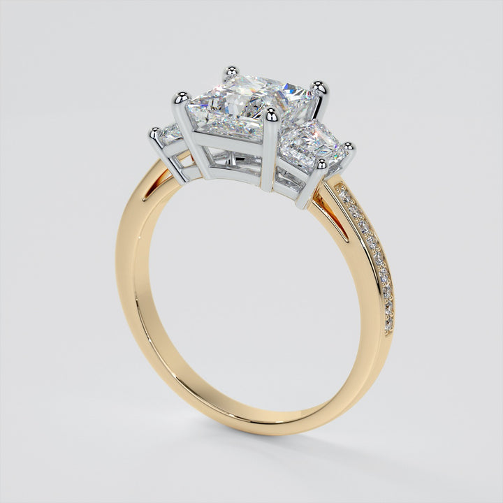 Princess Cut Three Stone Wedding Set With Trapezoids